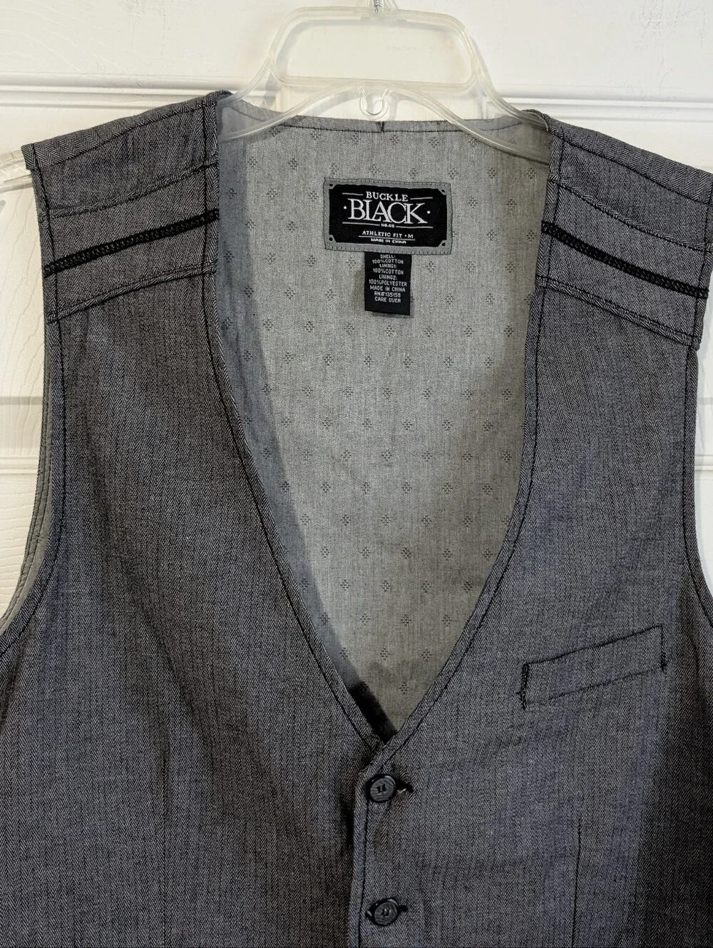 Buckle BLACK, Gray Herringbone Pattern Vest/Waistcoat With Buttons Size M